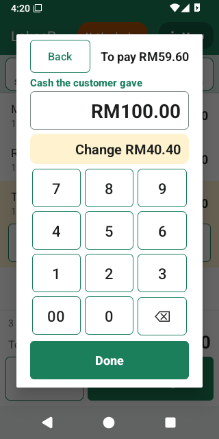 The payment keypad with the change