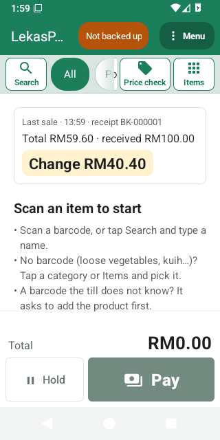 An empty bill with the last sale