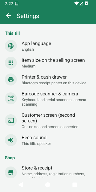 The Settings screen