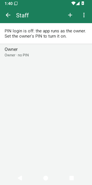 The Staff screen
