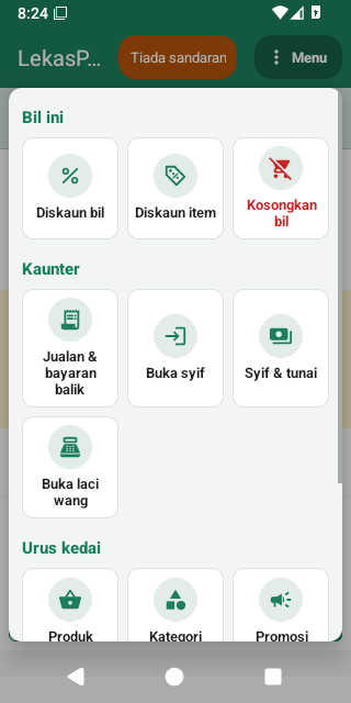 Menu: butang bergambar dalam kumpulan