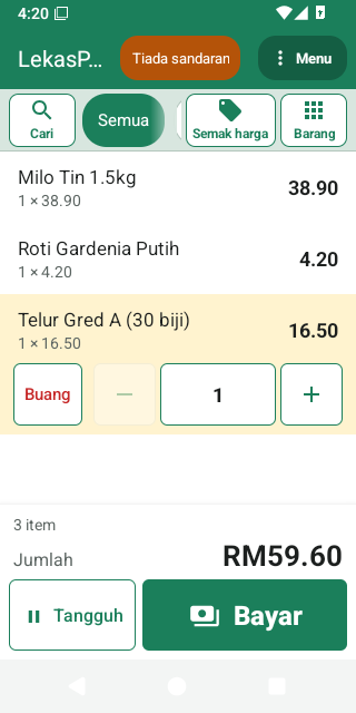 Skrin jualan pada telefon