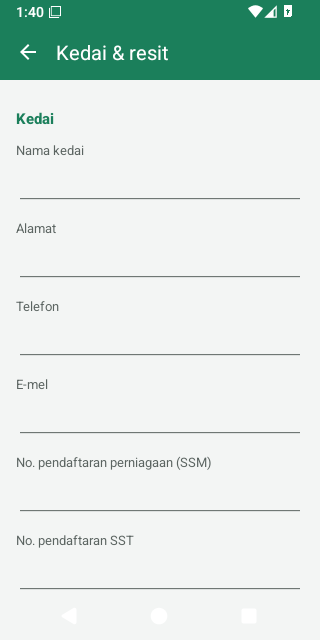 Tetapan kedai dan resit